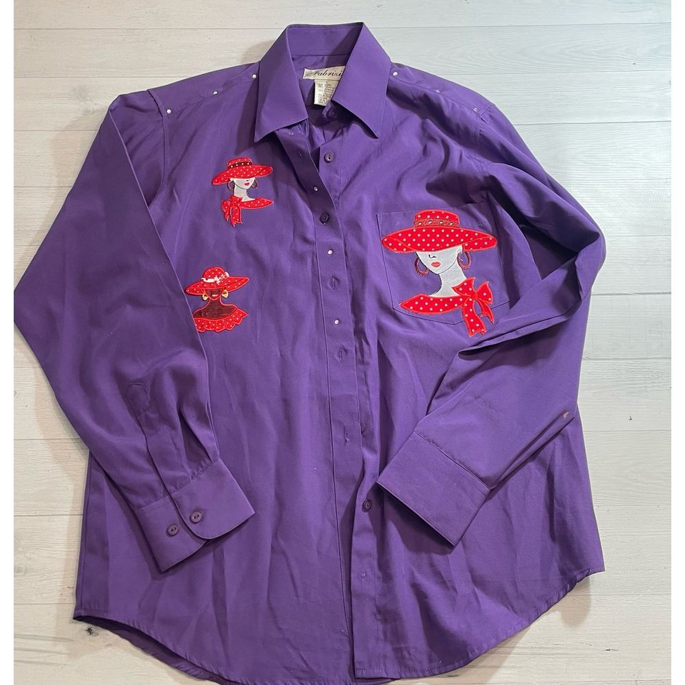 Fabrizio red hat society button down purple shirt small‎